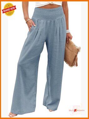 Elastic High Waisted Palazzo Pants Wide Leg Lounge Pants with Pockets